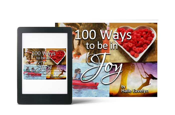 100 Ways to Be In Joy book and e-reader edition, with a heart-shaped bowl of raspberries on the cover